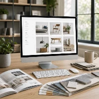 Computador mostrando catálogo de productos preparado para vender online