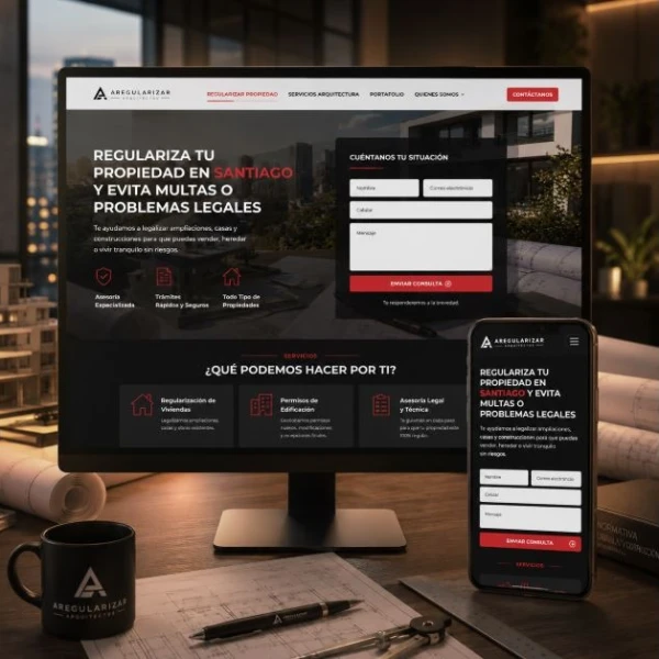 Diseño de sitio web responsive para ARegularizar, servicio de regularización de propiedades y arquitectura en Santiago