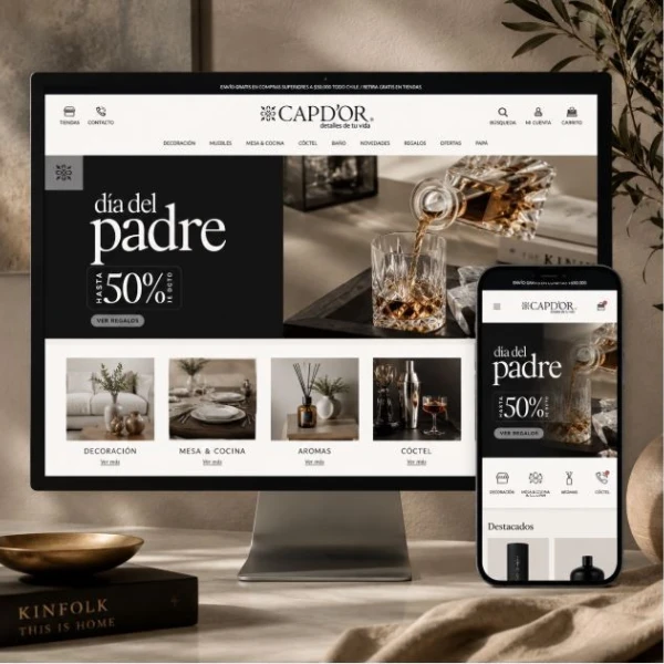 Diseño de tienda online responsive para Capd’Or, ecommerce de decoración, regalos, mesa, cocina y productos para el hogar