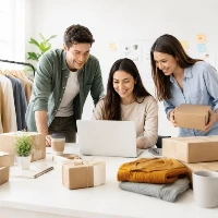 Equipo de pyme preparando productos para vender online